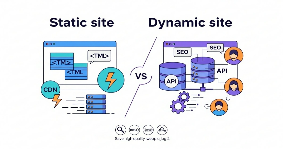 Static vs Dynamic website comparison illustration